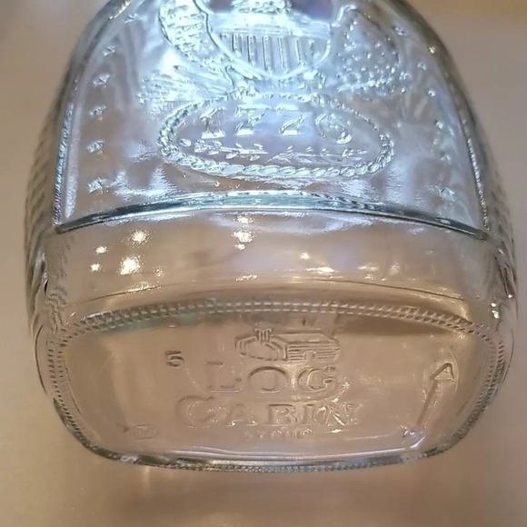 VINTAGE LOG CABIN CLEAR GLASS SYRUP BOTTLE BICENTENNIAL 1776 - 1976 EAGLE - Picture 3 of 5